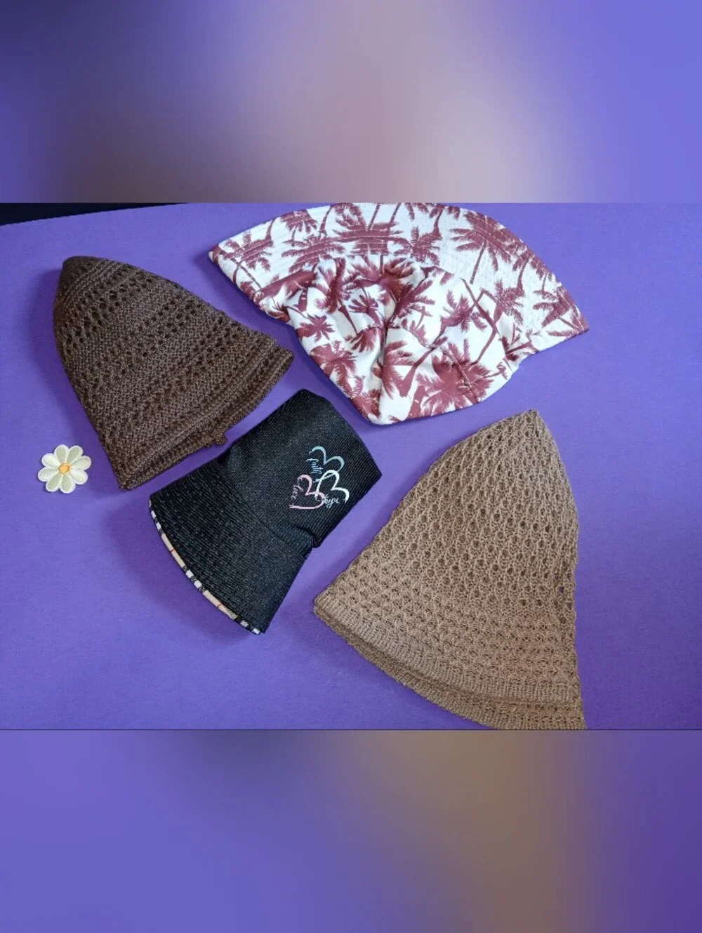 Bundle Of Buckets - Four Hats -- Light, Dark, Deep Dark Brown, And Black